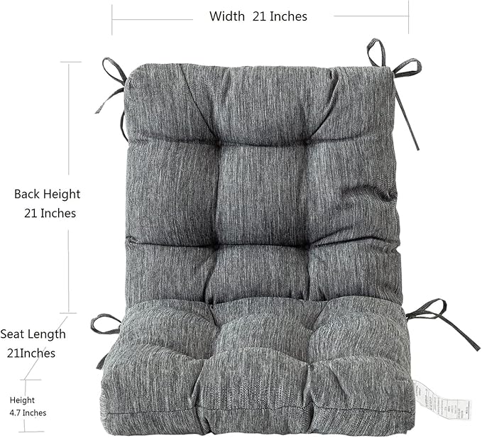 QILLOWAY Outdoor Chair Cushion for Patio Furniture, Waterproof Patio Cushions with Ties, Fade Resistant Replacement Pads for Outdoor Rocking Chairs,Charcoal Grey,Black