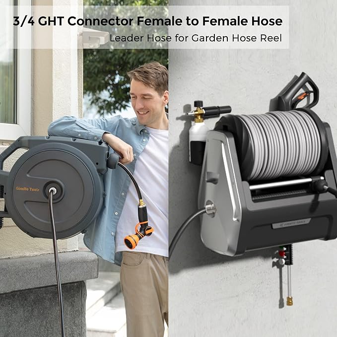 Giraffe Tools Garden Hose 5/8", Custom Length, Heavy Duty, No Kink, Flexible, Rubber Garden Hose, Leakproof Water Hose, 600 Burst PSI, 8ft Male to Female Hose