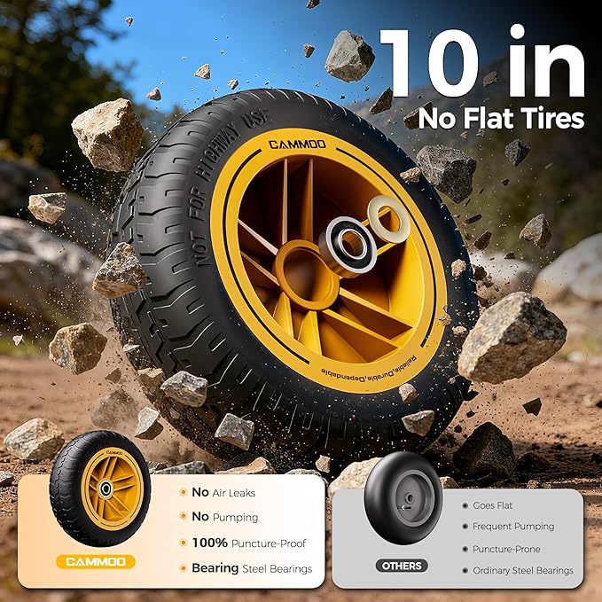 CAMMOO 10in NO-FLAT TIRES 900lb Heavy-Duty Garden Dump Cart DIY Expandable Capacity Over 4 Cu.Ft. Utility Wagon with Quick-Release Dumping & Prime Grade 100% Virgin Polypropylene-Not Recycled Material