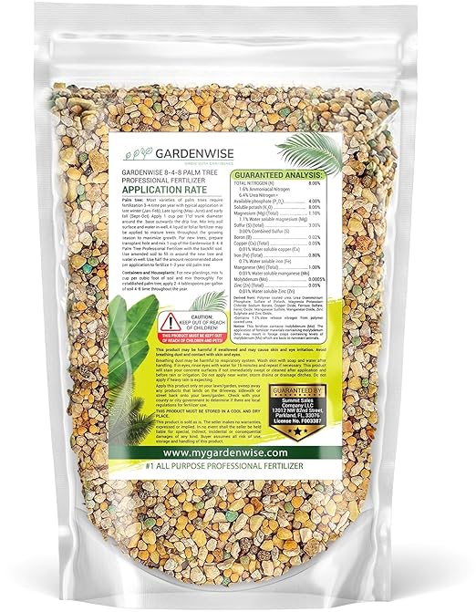 Gardenwise 8-4-8 Professional Palm Tree Fertilizer Plant Food; for Indoor Potted Plants and Outdoor Landscape Palm Trees; Quick-Release Nitrogen Fertilizer and Continuous Feeding (2 QUARTS)