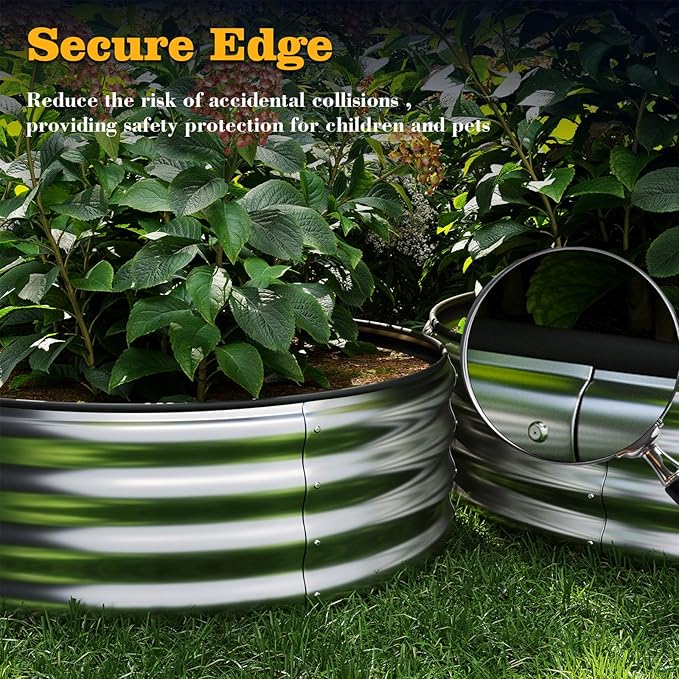 ZFHgarden Galvanized Metal Planter Round Raised Garden Bed Kit for Gardening Outdoor，2x2x1ft Grow Garden Box Raised Flower Bed，Round Galvanized Planter Outdoor Metal Fire Pit Ring Black