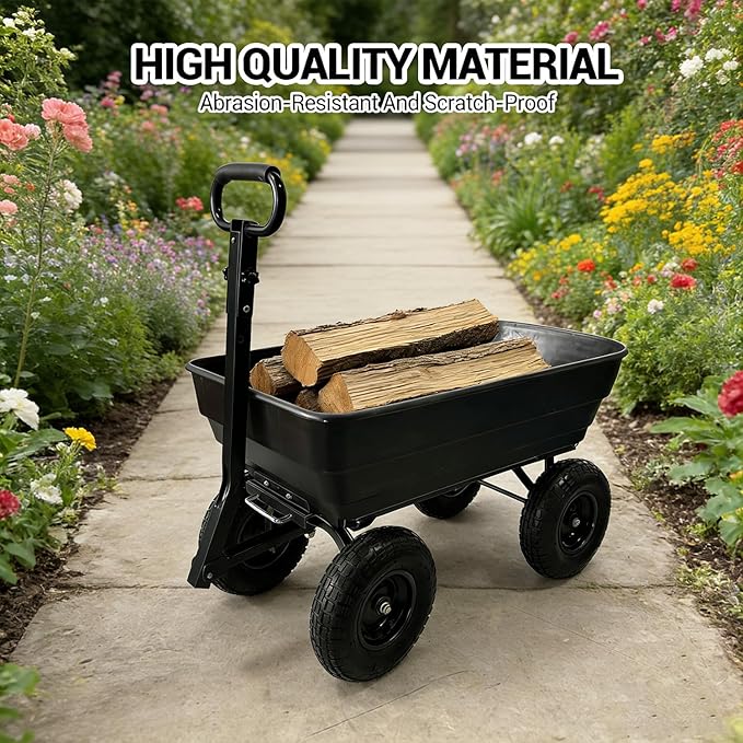 Garvee Garden Dump Cart, 1200 Lbs Heavy Duty Outdoor Garden Wagon with Quick Release and 10-Inch Flat-Free All-Terrain Wheels, Utility Wagon for Soil, Plants, Tools, Grey ﻿
