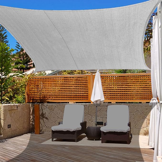 Shade&Beyond 16'x16' Sun Shade Sails Curved Canopy Rectangular Light Grey 185GSM Shade Sail Permeable for Patio Deck Yard Backyard, (We Make Custom Size)