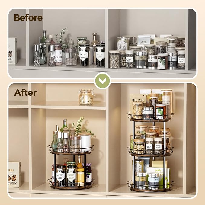 LAMU 2 Tier Lazy Susan Turntable Rotating Spice Rack Organizer for Cabinet