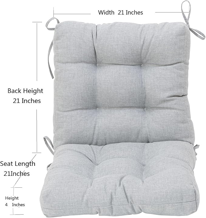 QILLOWAY Outdoor Chair Cushion for Patio Furniture, Waterproof Patio Cushions Set of 4 with Ties, Fade Resistant Replacement Pads for Outdoor Rocking Chairs,Silver,Grey