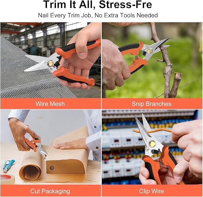 7" Heavy-Duty Multipurpose Gravity Shears – Japanese SUS420J2 Stainless Steel Micro-Serrated Blades, Ergonomic Grip for Gardening, Crafting & Studio Tasks | Safety Lock, Ambidextrous Design (straight)
