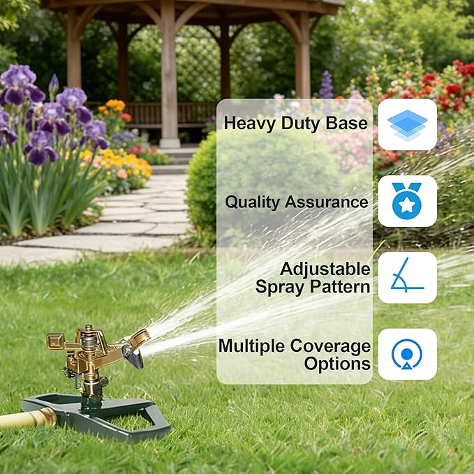 Hourleey Impact Pulsating Sprinklers for Yard - Heavy Duty Lawn Sprinkler with Metal Base, Adjustable Rotating 360 Degree for Large Area Garden, Coverage up to 5,800 Sq. Ft
