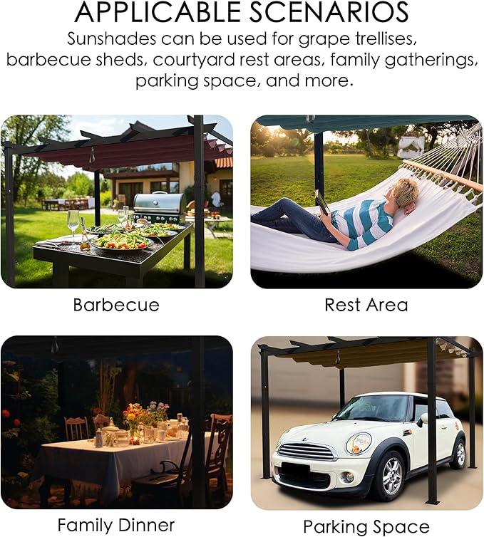 Kozyard Morgan Outdoor Retractable Pergola with Sun Shade Canopy Patio Aluminum Pergola Shelter for Backyard Deck Garden Modern Metal Grill Gazebo (10' x 13', Burgundy)