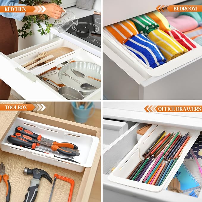 1 Pack Deep Drawer Organizer Adjustable Storage Bin(12.4-17.7")
