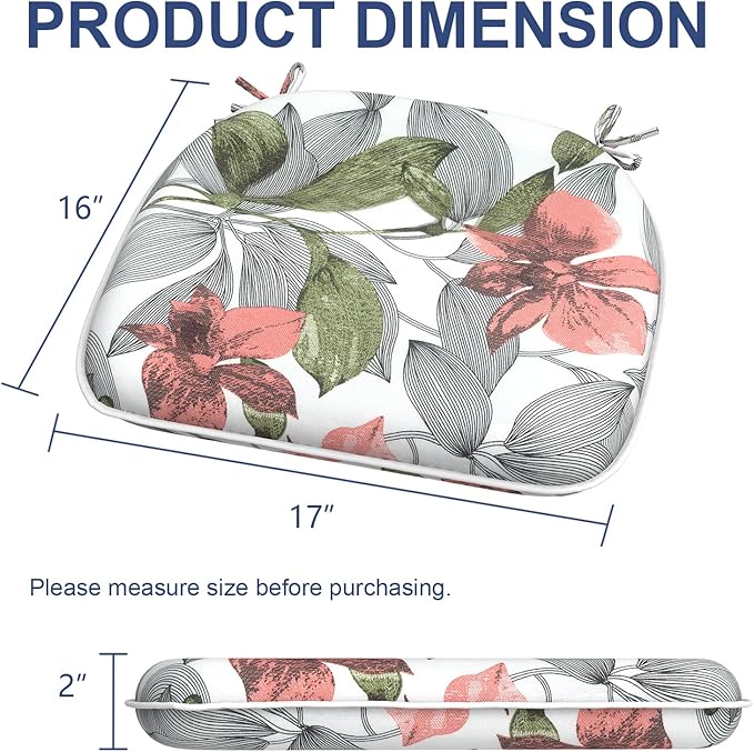 Outdoor Chair Cushions 16"x17" Set of 4, Water Resistant Patio Chair Pads with Ties, Seat Cushions for Home Garden Furniture Decoration, Clemens Noir Pink