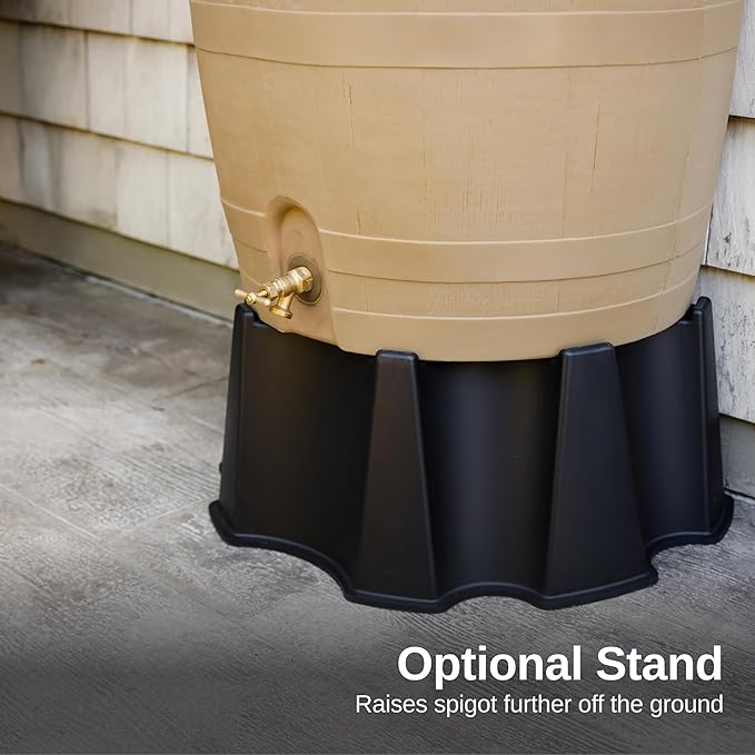 RTS Home Accents 50-Gallon Rain Barrel, Flat Back Rain Water Collection Barrel, Link Kit Included, Oak Color (2 Pack)
