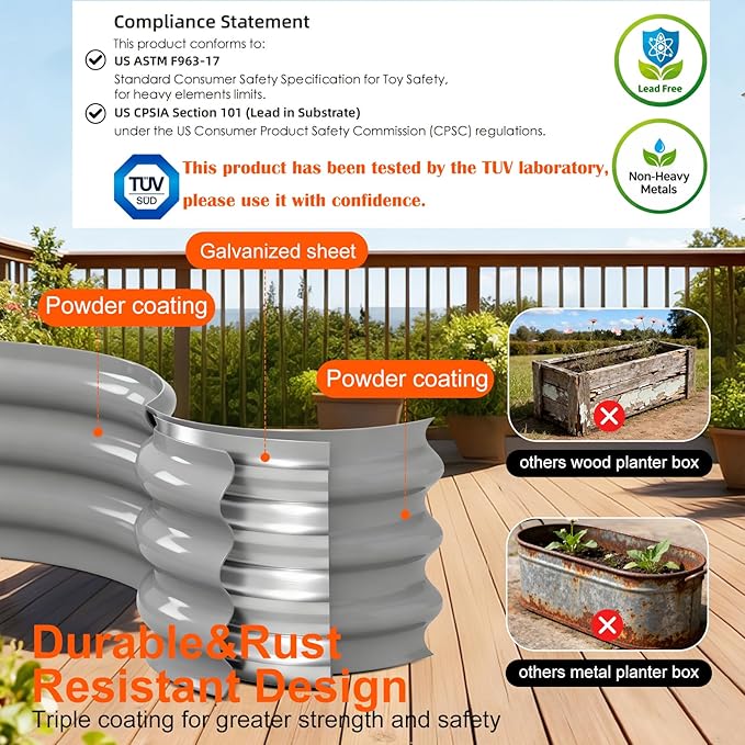 Rakukiri Raised Garden Bed Outdoor 2 Sets Oval Large Coating Metal Planter Box with No Heavy Metal for Vegetables, Flowers, Herbs