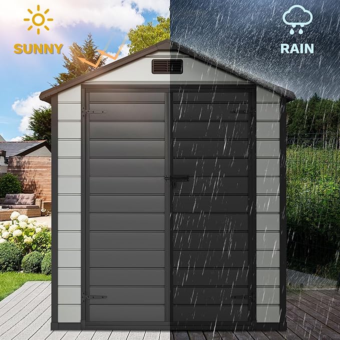 DWVO 6x4 FT Outdoor Storage Shed with Reinforced Floor, Resin Storage Shed with Lockable Door, Window and Vents, Waterproof Plastic Tool Storage for Garden Backyard Patio