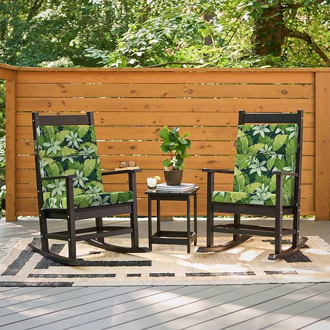 DYTXIII Outdoor High Back Chair Cushions Set of 2, 44"x22" Water Repellent Patio Seat Cushions with Elastic Sponge, All Weather Chair Pads for Rocking, Dining Chairs, Patio Furniture - Jungle Leaves