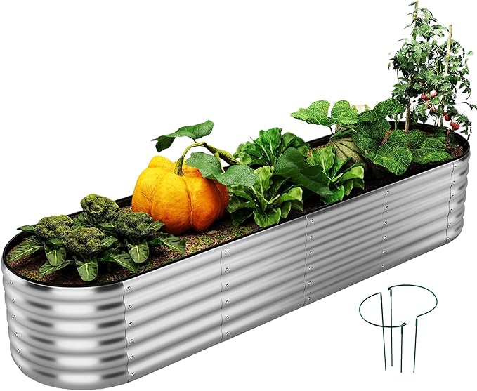 ZFHgarden Large Raised Garden Bed Galvanized Metal Round Raised Garden Bed Outdoor for Gardening，8x2x1FT for Vegetables Flowers Ground Planter Box
