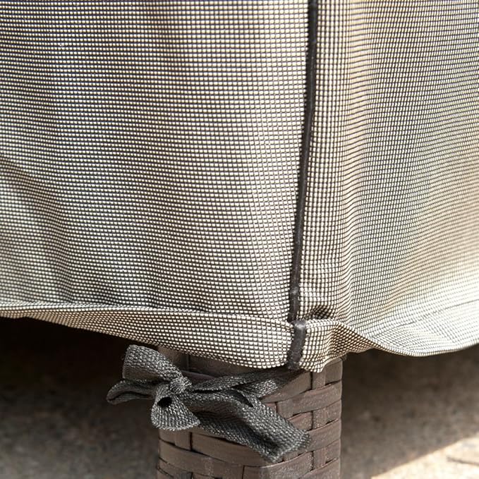 Budge P5A07PM1 English Garden Round Patio Table Cover Heavy Duty and Waterproof, Extra Large, Tan Tweed