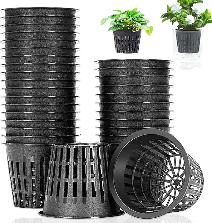 Panxxsen 50 Pack 3 Inch Net Pots Cups for Hydroponics, Slotted Mesh Net Cups for Aquaponics Orchids Vegetables, Heavy Duty Plastic Planting Baskets, Wide Lip Design