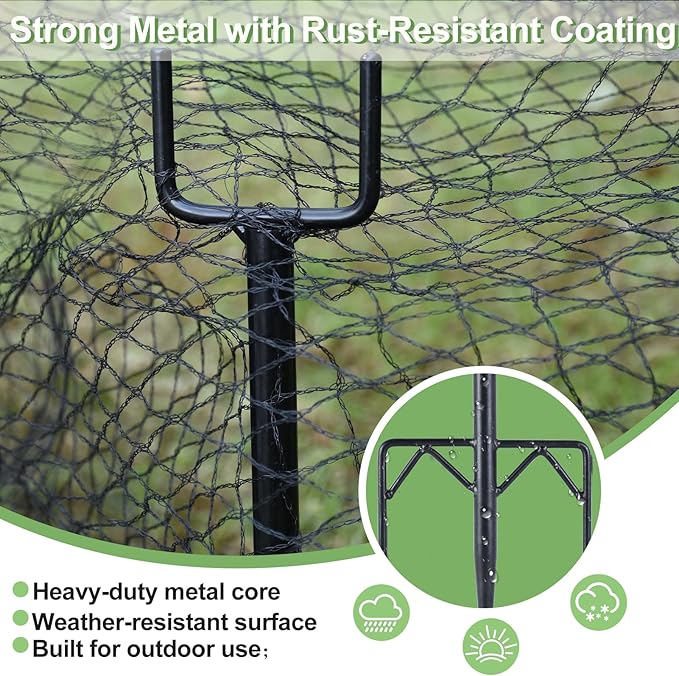 6 Pack 7.2ft Metal Garden Netting Support Stakes, Heavy Duty Garden Netting Pole with 50 Tie Rustproof Gardening Fence Stake Crop Cage Protection Post Frame for Support Fruits Garden Bed Plant Net