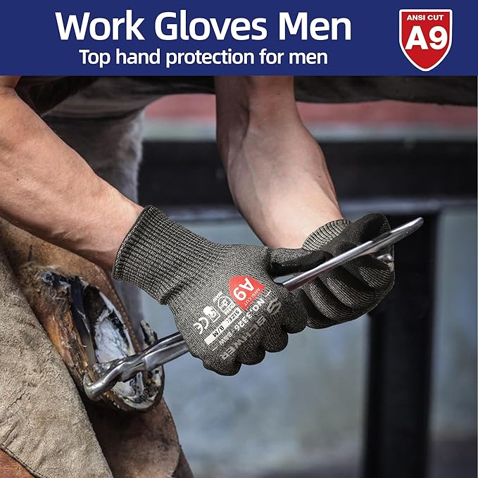 Schwer ProGuard High Level Cut Resistant Work Gloves PR3326 for Extreme Protection，ANSI A9 Cut Gloves with Reinforced Thumb, Non Slip, Durable, Touch-screen, Black 1 Pair（XXL）