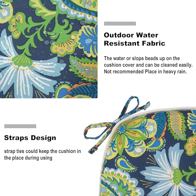 DYTXIII Set of 4 Outdoor Chair Cushions with Ties,Water Repellent Patio Chair Pads 17"x 16" for Outdoor Furniture,Round Corner Seat Cushions for Garden Yard Kitchen Flower Child