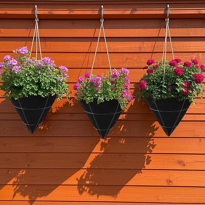 3PCS 14 Inch Cone Shaped Planter Basket Liners Fabric Hanging Plant Liners Non-Woven Planter Liners Black Felt Liners Replacement Inserts for Flower Hanging Baskets Outdoor Plants - Avoid Bird Nesting