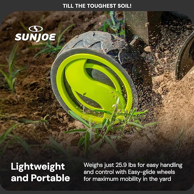 Sun Joe 24V Cordless Garden Tiller Cultivator Kit with Battery and Charger for Weeding, Soil Aeration and Prepping Plant Beds, Black, 24V-X2-TLR14