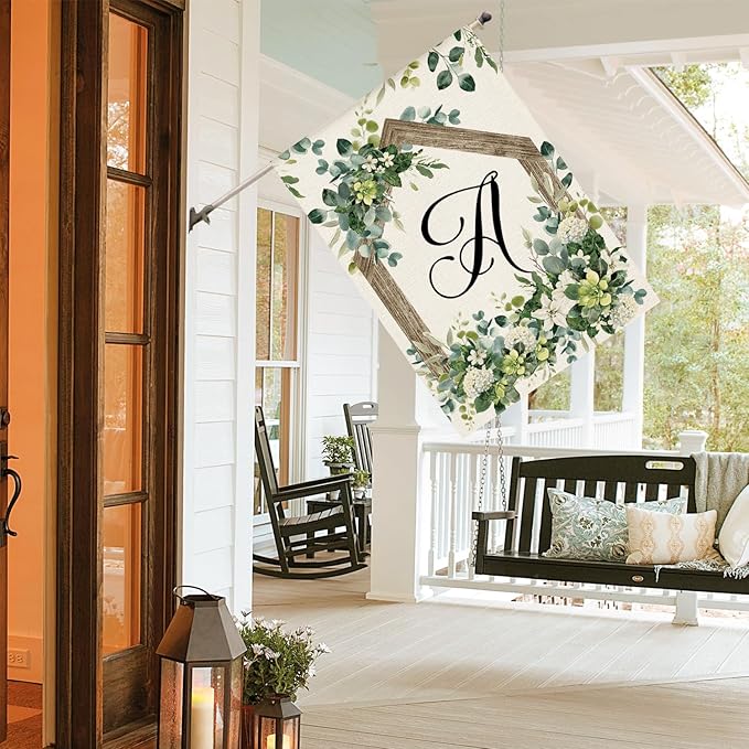 AVOIN colorlife Initial Letter A Monogram House Flag 28x40 Inch Double Sided Outside, Spring Floral Family Last Name Yard Decoration