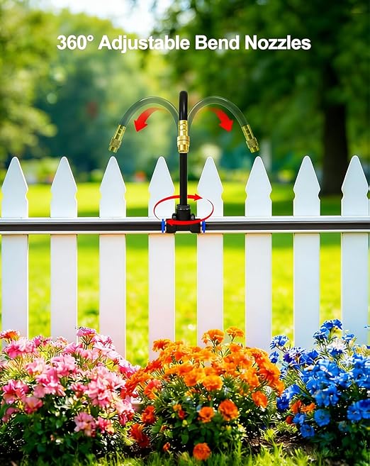 100FT Drip Irrigation System, 5/16" Hose Solves Dry End, 360° Adjustable Copper Nozzles Garden Watering System, Automatic Misting Irrigation Kit for Greenhouse, Yard, Lawn, Plants
