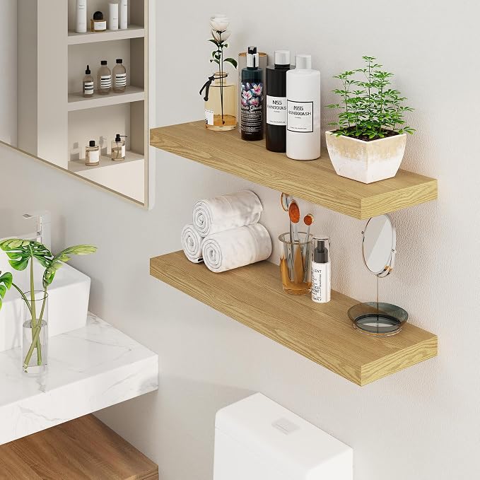 Fun Memories Floating Shelves 36 Inch Long, Deep Floating Shelf for Wall, 36 x 8 Floating Shelves Set of 2, 8 Inch Deep Wall Shelf for Living Room, Kitchen, Bedroom, Large Storage Shelves, Oak Color