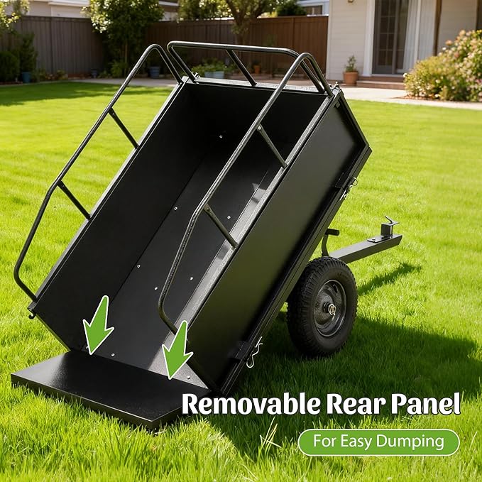 600LBS Heavy Duty Steel Dump Cart Trailer, 17 Cu.Ft. Tow Behind Hauling & Dumping Wagon for ATV, Lawn Tractor, and Garden with 16" Tires