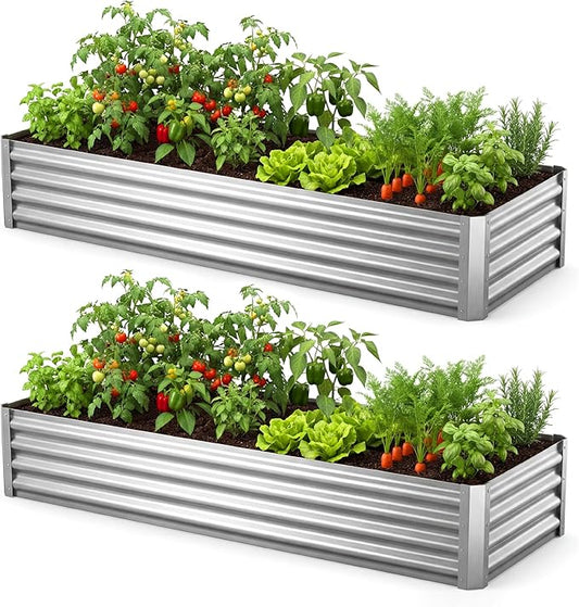 Raised Garden Bed, 6x1.5x1ft(2 Pack) Galvanized Raised Garden Beds Outdoor Planter Boxes Metal Patio Kit Planting Bed for Vegetables Flowers, Suitable for Backyard