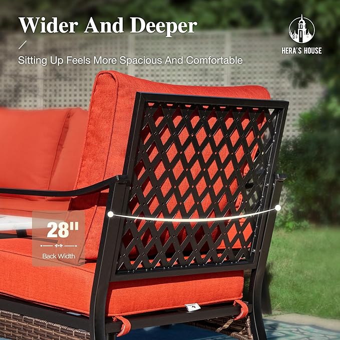 HERA'S HOUSE Patio Chairs Set of 2, High Back Outdoor Dining Chairs with Thick Cushions, All Weather Metal Frame Furniture for Garden, Backyard, Deck, Red