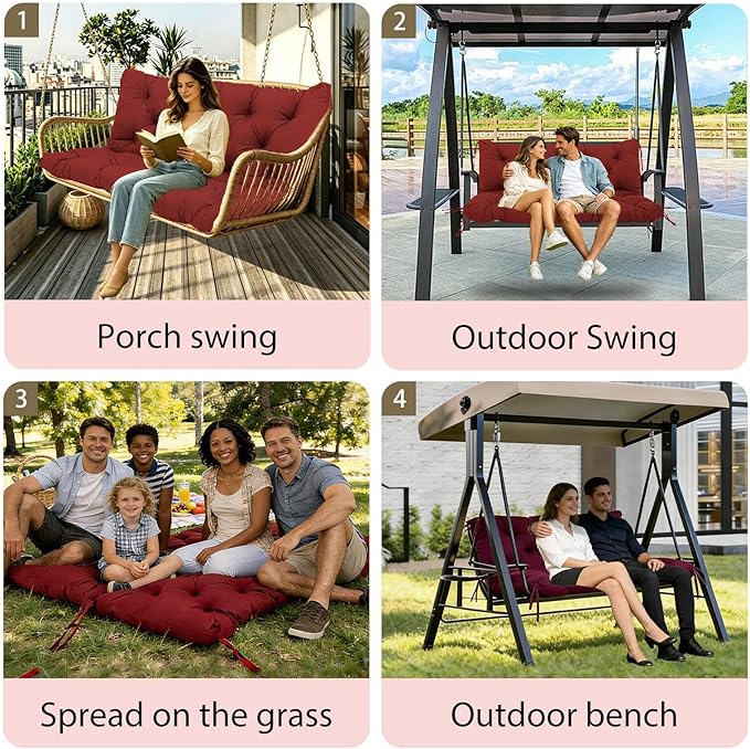 Premium 5" Thicken Porch Swing Cushions Waterproof 3 Seater Replacement Cushions with Backrest and Adjustable Straps, Outdoor Furniture Cushions for Patio, Garden(40×40×5inch)