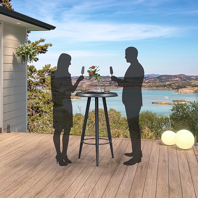 PURPLE LEAF Outdoor Round Table Patio Bar Height Table Pub Dining Table with Weather Resistant Top for Balcony Dark Grey