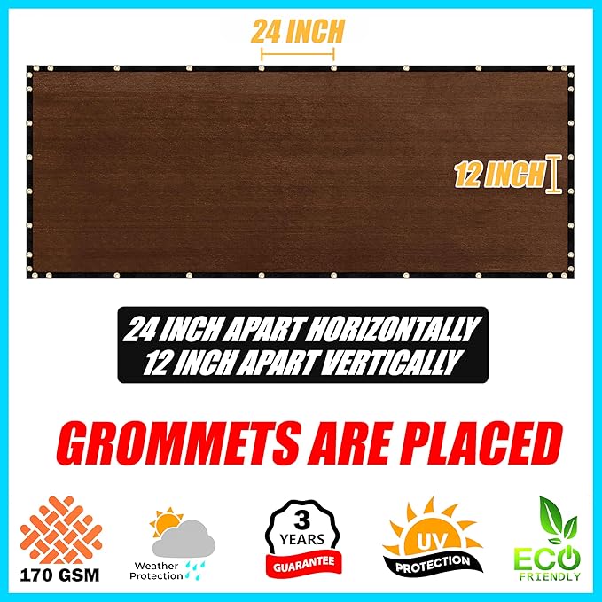 ShadeMart 4' x 186' Fence Privacy Screen Brown Heavy Duty 170 GSM Fencing Mesh Shade Net with Grommets & Zip Ties, 90% Blockage Fence Screen for Balcony Yard Outdoor Garden Pool (We Customize Size)