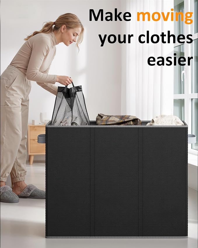 Optish 180L Laundry Hamper 3 Section, Large Hamper with Mesh Bags & Lid | Detachable 3 Inner Bags, Extra Large Laundry Basket Organizer for lots of Clothes, Pants, Bedroom, Bathroom, Load 50 lbs