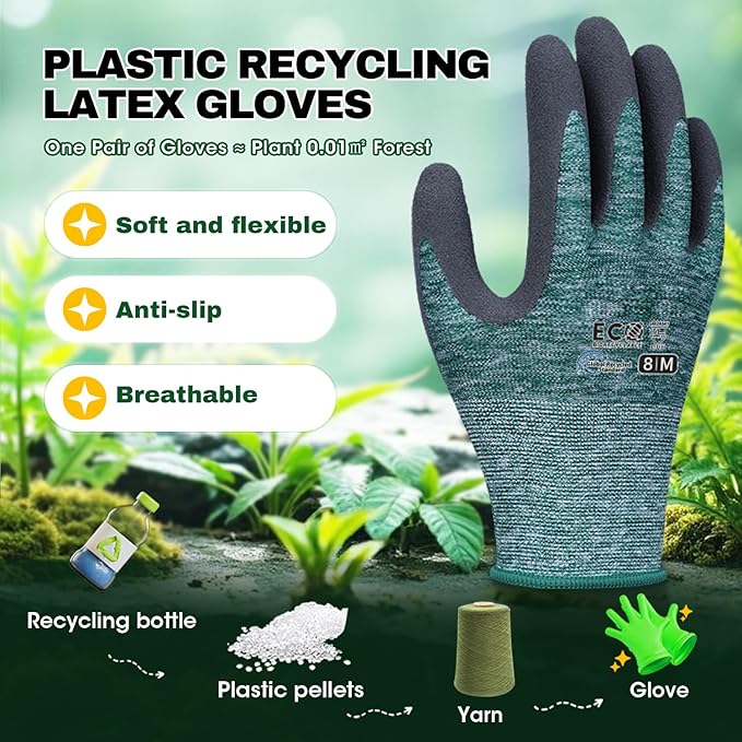 KDK Gardening Gloves for Women and Men, ECO Recycled Polyester Work Gloves with Latex Coating