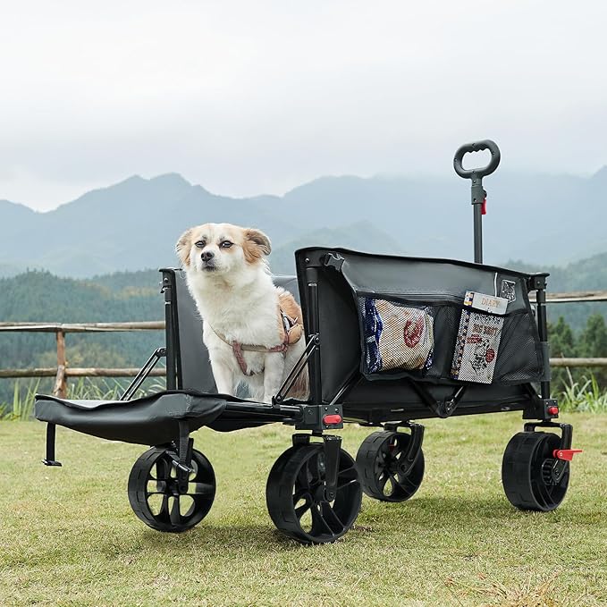 Timber Ridge 47" L Collapsible Folding Wagon with Tailgate, 300 lbs Heavy Duty Beach Wagon with All-Terrain Big Wheels, 250L Foldable Utility Cart for Sand Camping Sports Shopping, Grey