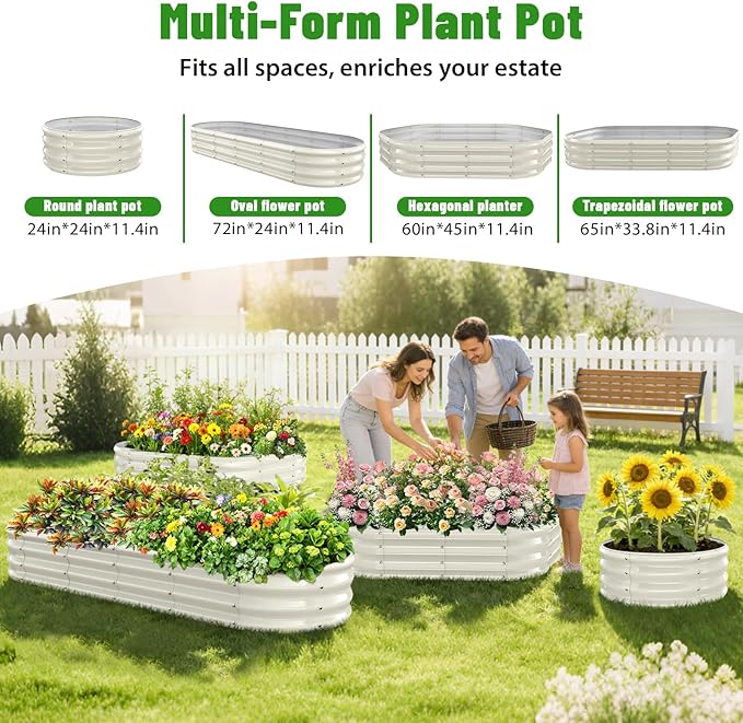 Oval Raised Garden Bed, 6 x 2 x 1FT, Galvanized Steel Planter Box with Wave-Shaped Metal Panels Painted for Outdoor Flower,Tree,Herb & Vegetable Garden (White, 72X24X12 inches)