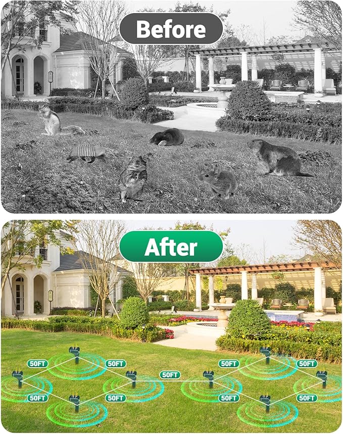 Mole Repellent, 8 Pack Snake/Skunk Repellent for Yard Rabbit Repellent Outdoor IP65 Waterproof, to Get Rid of Vole, Gopher, Groundhog, Rodent, Chipmunk, Raccoon and Skunk for Lawn & Garden