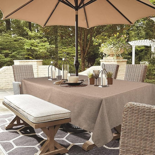 Outdoor Tablecloth Wrinkle-Free Stain Resistant Waterproof Polyester Fabric Table Cover with Zipper Umbrella Hole for Picnic/Party/Dinner/Patio Garden(60×84inch,Zippered,Flax)