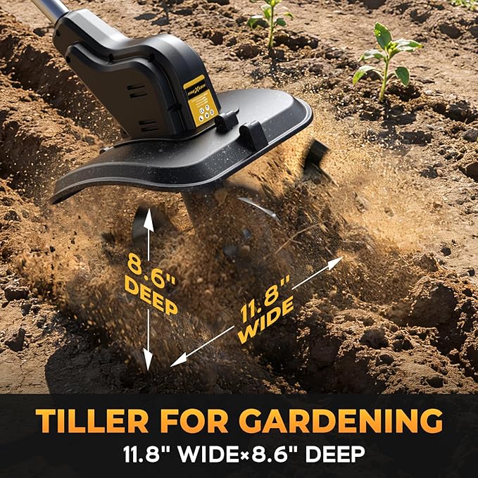 Cordless Tiller Cultivator for Dewalt 20v Max Battery, 360RPM Electric Tiller for Gardening, 11.8in Tilling Width ＆ 8.6in Depth, Battery Powered Tiller for Lawn/Soil Cultivation (Battery Not Included)