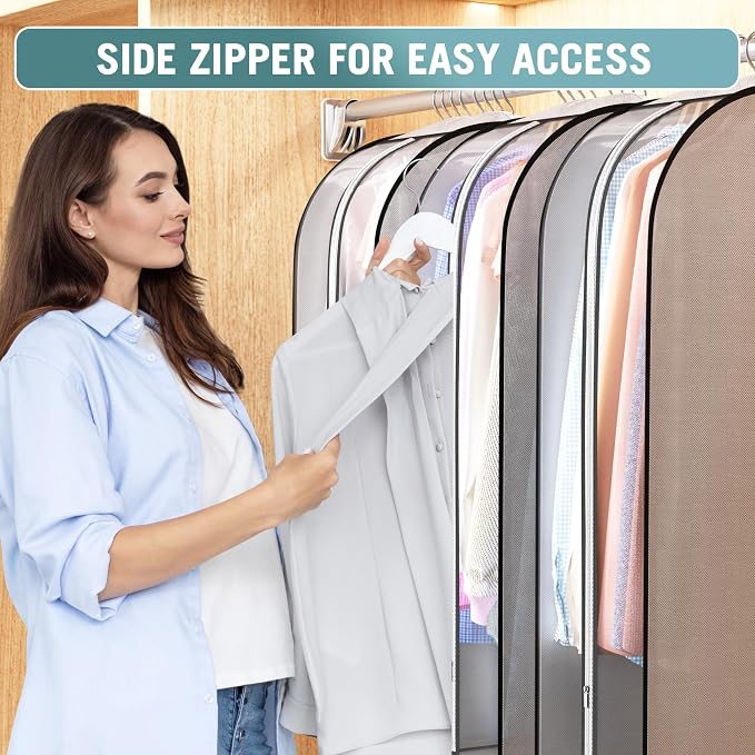 Liuoud 10" Gusseted Garment Bags for Hanging Clothes, 50", 3 Pack
