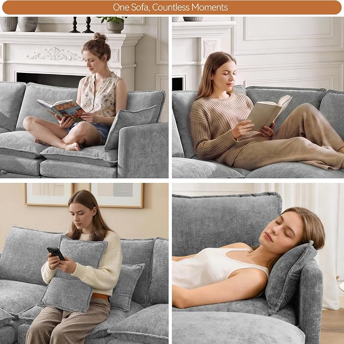105" Storage V-Shaped Modular Sectional Sofa with 2 Ottomans, Light Grey