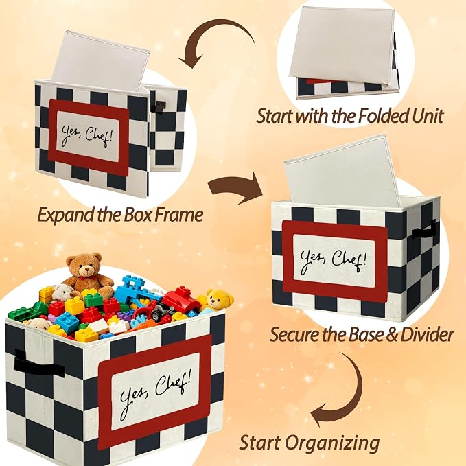 Cooking Playroom Chef Slogan Storage Bins Box with Handles Organizer Basket
