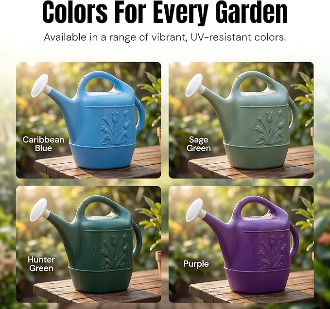 PMU 2 Gallon Watering Can - Garden Watering Can for Indoor & Outdoor Plants - Plastic Water Can with Detachable Sprinkler Head - Large Water Pot, Made in USA - Blue Pkg/12