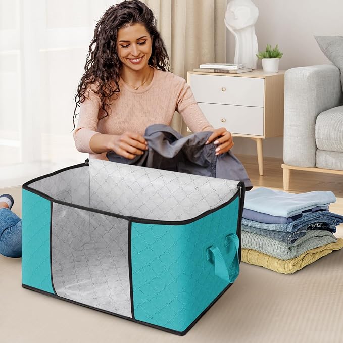 Fab totes 4 Pack Storage Bags for Clothes Blanket Storage Bins with Lids