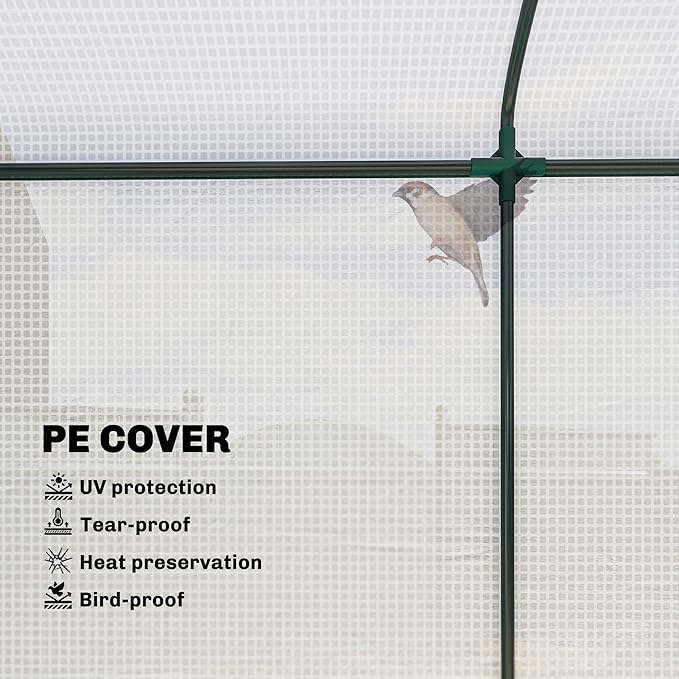 Outsunny Mini Greenhouse, Portable Greenhouse with Roll-Up Door and 2 Mesh Windows, Small Green House with PE Cover for Garden Patio Lawn, 78.7" x 29.5" x 74", White