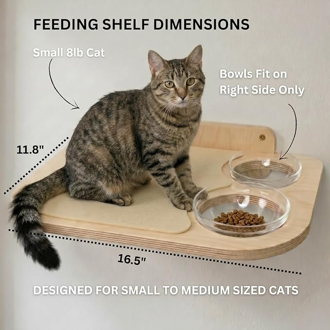 INICIO Cat Shelves - Feeding Shelf with 3 Cat Wall Steps - Natural Wood