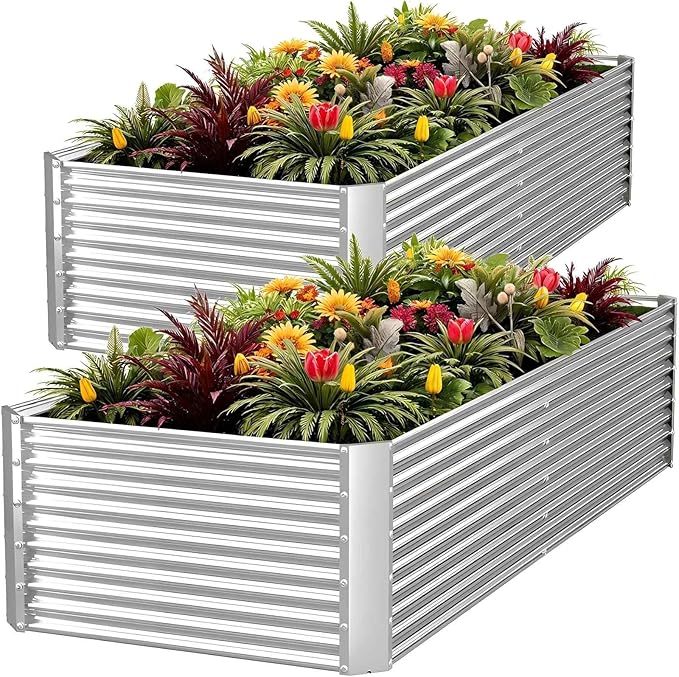 2pcs Tall 8x3ft Galvanized Raised Garden Bed Outdoor,Above Ground Garden Bed for Vegetable,Metal Raised Beds for Flower,Steel Raised Beds for Gardening